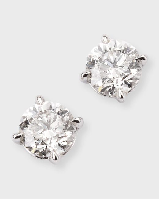Memoire 18k White Gold Diamond 4 Prong Stud Earrings
