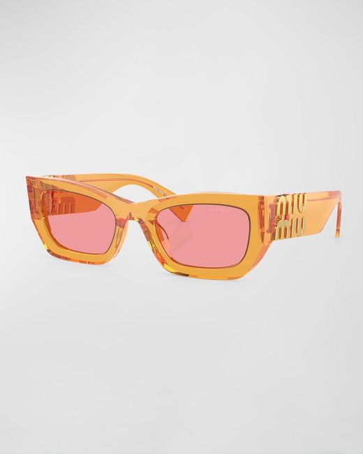 Miu Miu Pink Logo Rectangle Acetate Sunglasses
