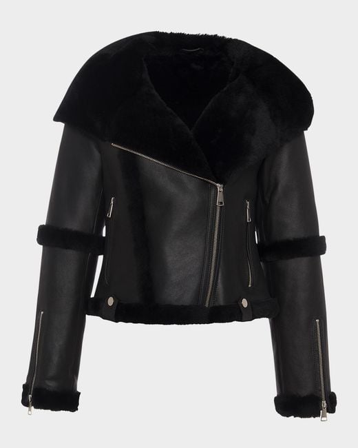 Gorski Black Shearling Lamb Hooded Zip Jacket
