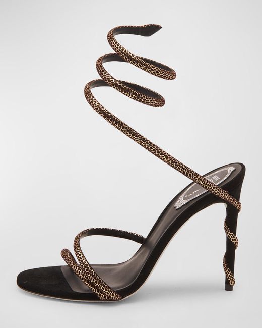 Rene Caovilla Snake-wrap Suede Stiletto Sandals in White | Lyst