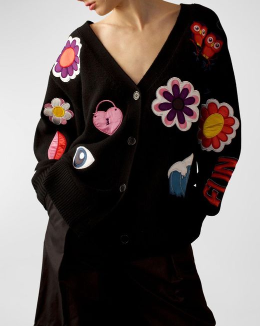 Cynthia Rowley Black Oversized Button-Down Patch Cardigan
