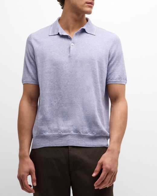FIORONI CASHMERE Blue Linen-Cotton Polo Shirt for men