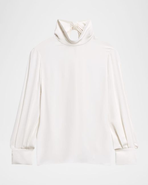 Theory White Long-Sleeve Silk Tie-Neck Blouse