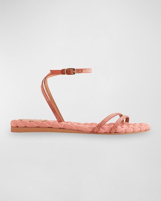 Aera White Faye Crystal Ankle-Strap Flat Sandals