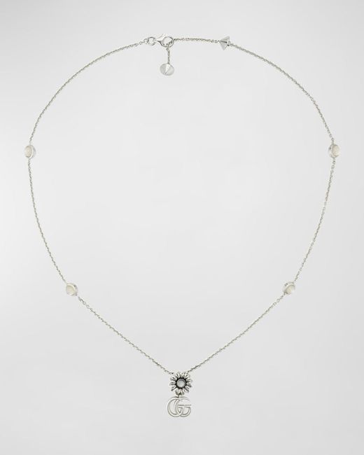 Gucci White GG Marmont Flower Sterling Silver & Pearl Necklace