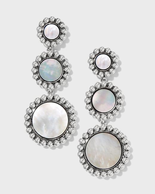 Lagos White Maya 3-drop Earrings, Mother-of-pearl/onyx