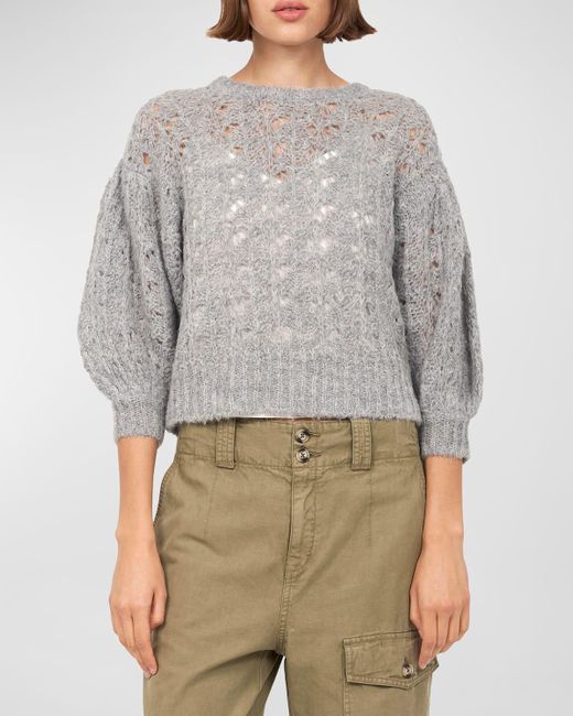 Joie Gray Concetta Blouson-Sleeve Knit Sweater