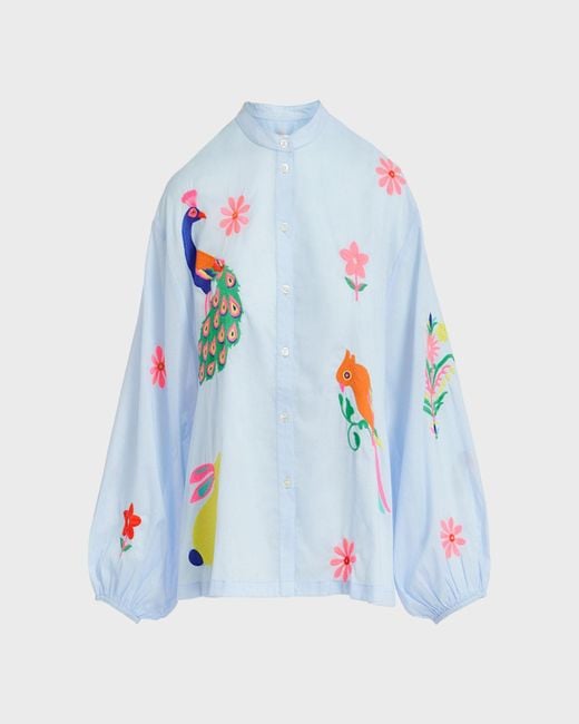 Essentiel Antwerp Blue Felhi Embroidered Organic Cotton Button-Front Shirt