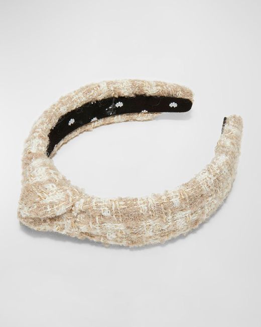 Lele Sadoughi White Knotted Slim Tweed Headband