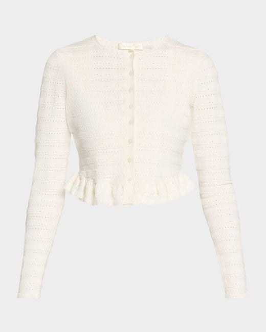LoveShackFancy White Rogan Ruffle-Hem Cardigan