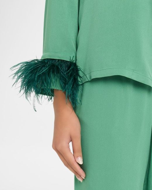 Sleeper Green Feather-Cuff Viscose Sleep Top