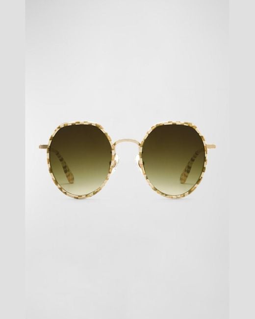 Krewe Multicolor Calliope Checkered Mixed-Media Round Sunglasses