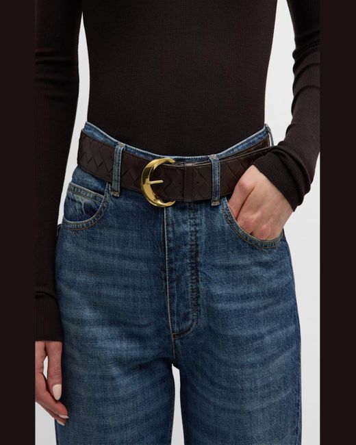 Bottega Veneta Gray Bevel Buckled Woven Leather Belt