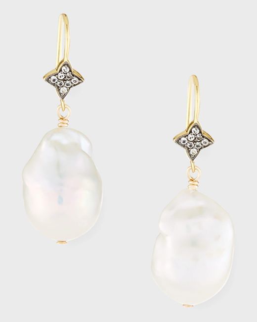 Margo Morrison White Baroque Pearl & Sapphire Drop Earrings