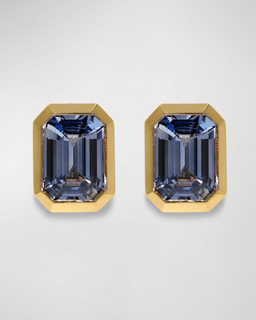 Azlee Blue 18k Yellow Gold Large Sapphire Stud Earrings