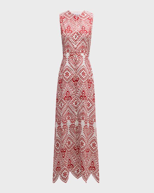 Evi Grintela Pink Carine Sleeveless Embroidered Midi Dress