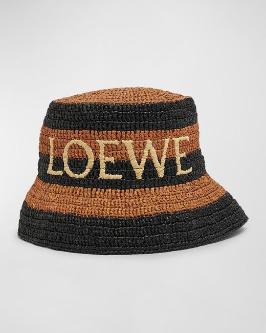 Loewe Black Striped Logo Raffia Bucket Hat