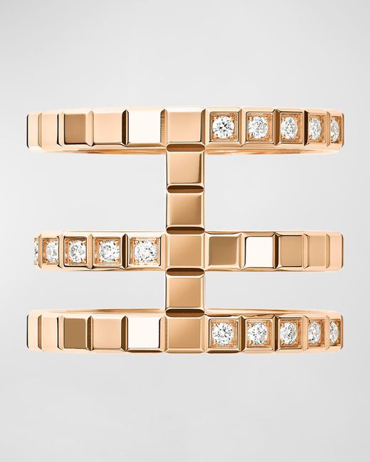 Chopard Metallic Ice Cube 18k Rose Gold Diamond 3-band Ring