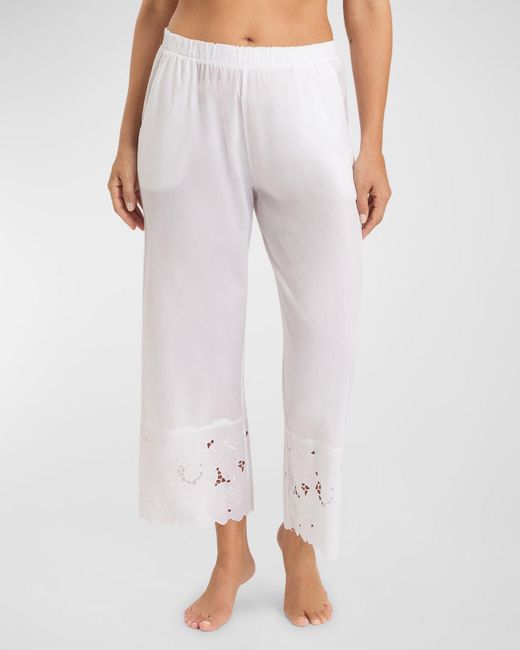 Hanro White Clara Cropped Floral-Embroidered Cotton Pants