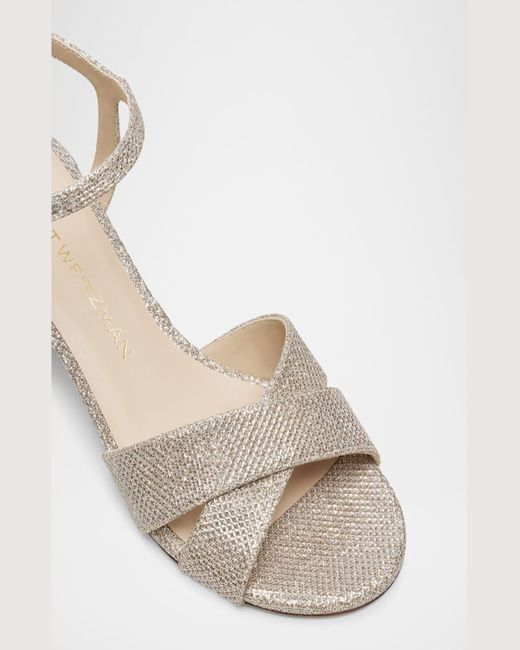 Stuart Weitzman Natural Dayna Metallic Crisscross Ankle-Strap Sandals