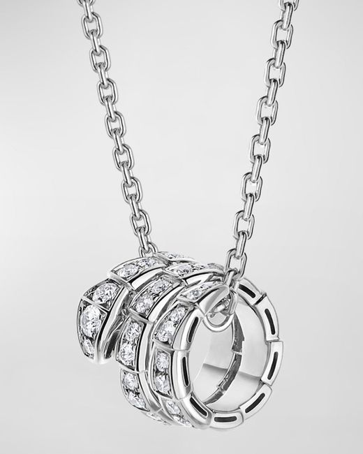 BVLGARI Metallic Serpenti Viper Necklace In 18k White Gold With Full Diamond Pave
