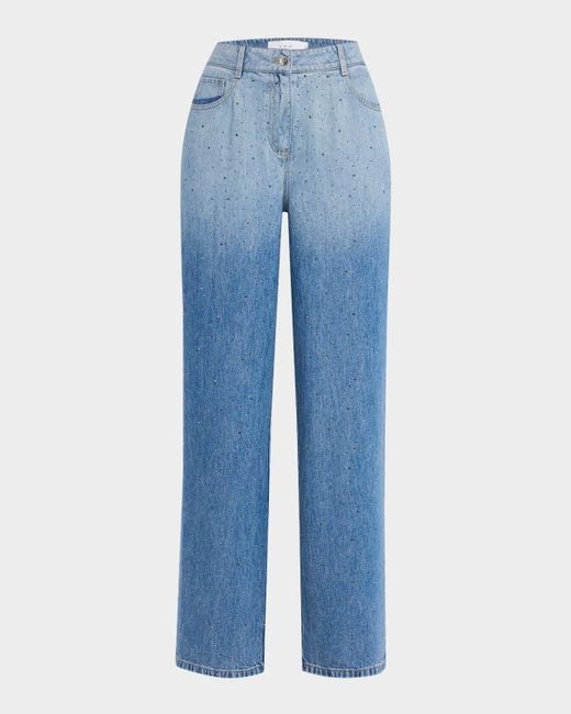 【送料&関税込】IRO Naiya Jeans In Blue Wool And Polyester IRO Naiya Embellished Wide-Leg Jeans in Blue | Lyst