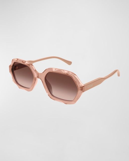 Chloé Pink Wavy Acetate Rectangle Sunglasses
