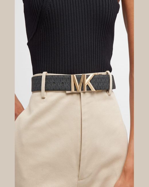 Michael Kors Mk Logo Reversible Black Leather Belt