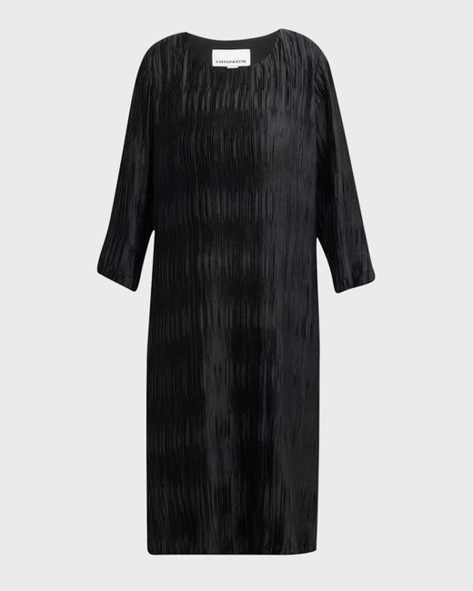 Caroline Rose Plus Black Plus Size Pleated 3/4-Sleeve Knee-Length Dress