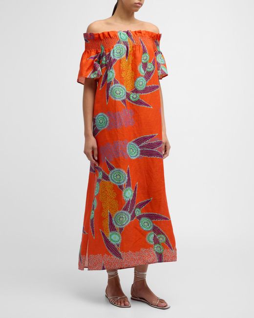 Marie Oliver Red Lola Off-Shoulder Floral Print Maxi Dress