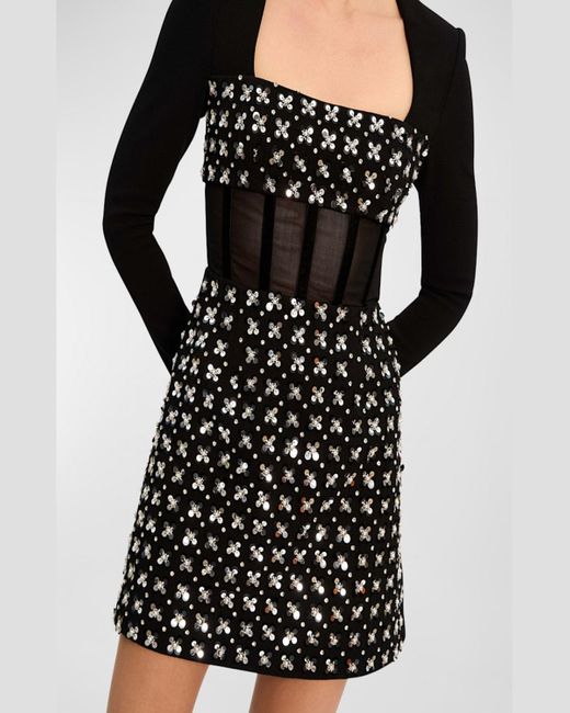 Rebecca Vallance Black Bianca Sequin & Jewel-Embellished Mini Dress