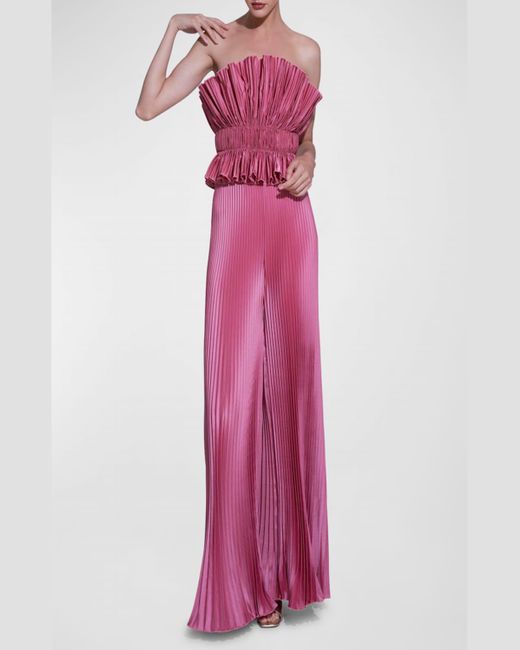 L'idée Pink Masquerade Strapless Pleated Satin Top