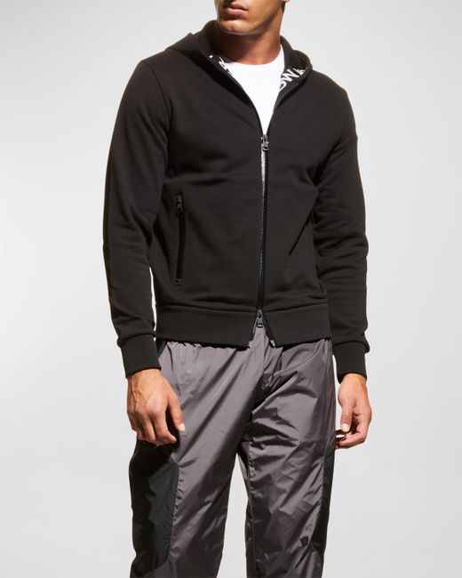 Moncler Logo-tape Fleece Zip Hoodie in Black for Men | Lyst