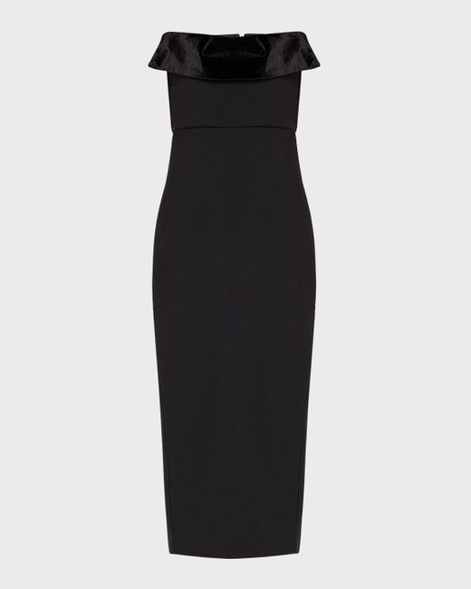 Roland Mouret Black Strapless Crepe Midi Dress