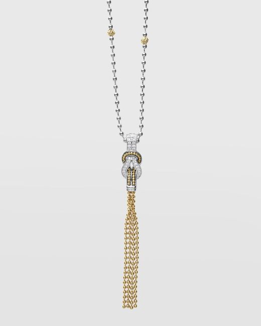 Lagos White Newport Diamond 70mm Knot Tassel Pendant Necklace