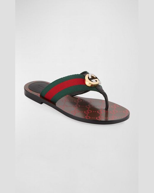Gucci Brown Kika Web Thong Sandals