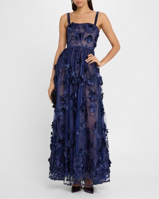 Bronx and Banco Anastasia Embroidered Floral Applique Gown in Blue | Lyst