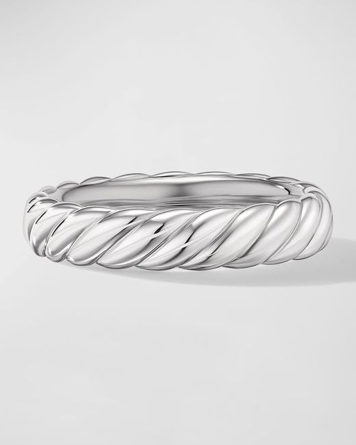 David Yurman Metallic Sculpted Cable Band Ring In 18k White Gold, 4.5mm, Size 6
