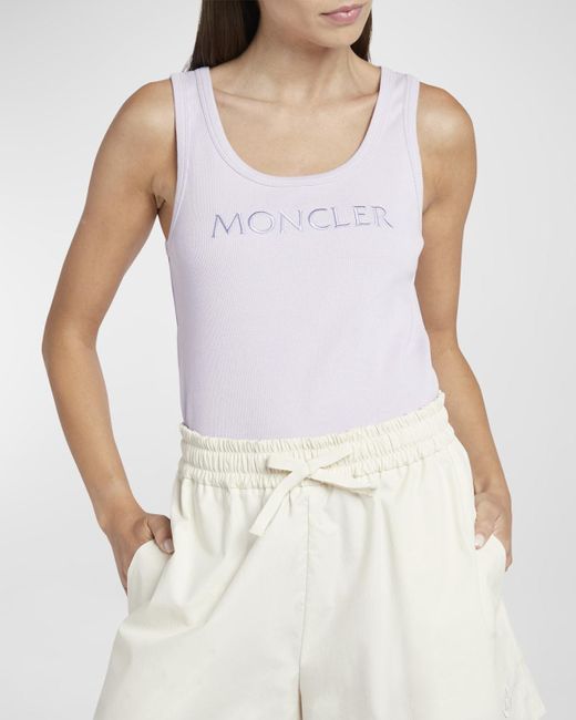 Moncler White Embroidered Logo Jersey Tank Top