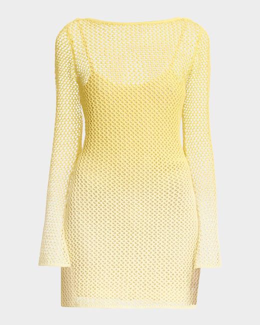 Significant Other Yellow Honey Long-Sleeve Net Mini Dress