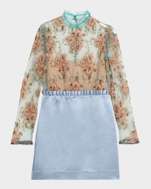Valentino Garavani Crystal Embroidered Tulle And Satin Mini Dress in Blue |  Lyst