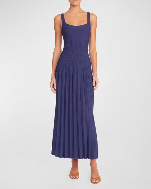 Staud Purple Ellison Sunburst Pleated Sleeveless Midi Dress