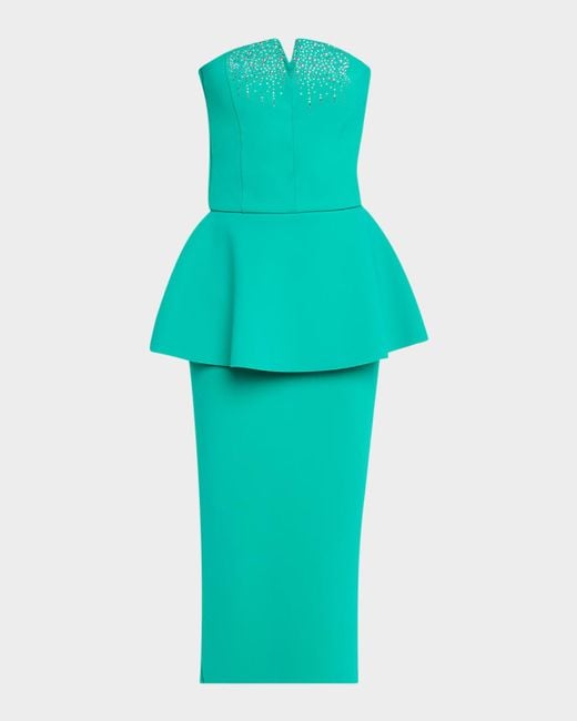 La Petite Robe Di Chiara Boni Blue Strapless Stud-Embellished Peplum Midi Dress