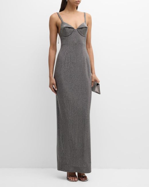 Area Gray Strass-Embellished Cone-Bustier Gown
