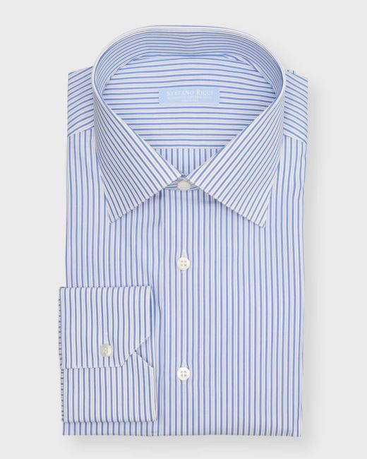 Stefano Ricci Blue Egyptian Cotton Multi-stripe Dress Shirt for men