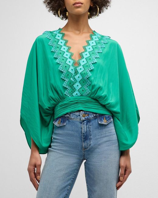 Ramy Brook Green Kynlee Embroidered Blouse