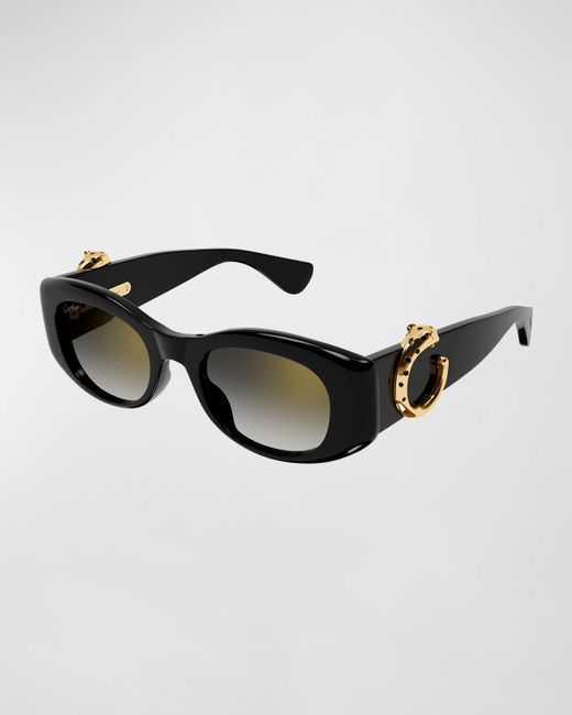 Cartier Brown Panther C-logo Acetate Cat-eye Sunglasses