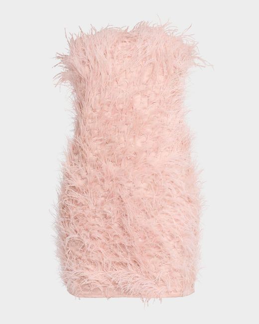 Halston Heritage Pink Juniper Strapless Faux Feather Mini Dress