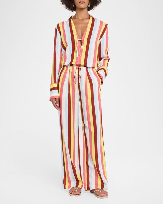 Solid & Striped Red The Ashling Striped Linen Pants