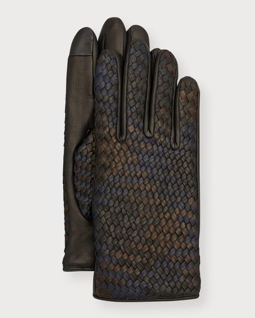 Agnelle Black Woven Leather Gloves for men